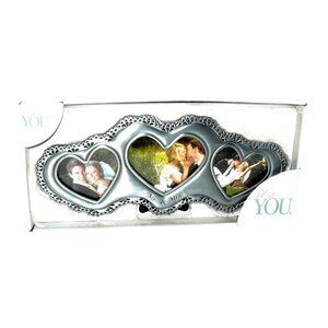 Triple Heart Mr. & Mrs. Wedding Silver Pewter Photo Frame